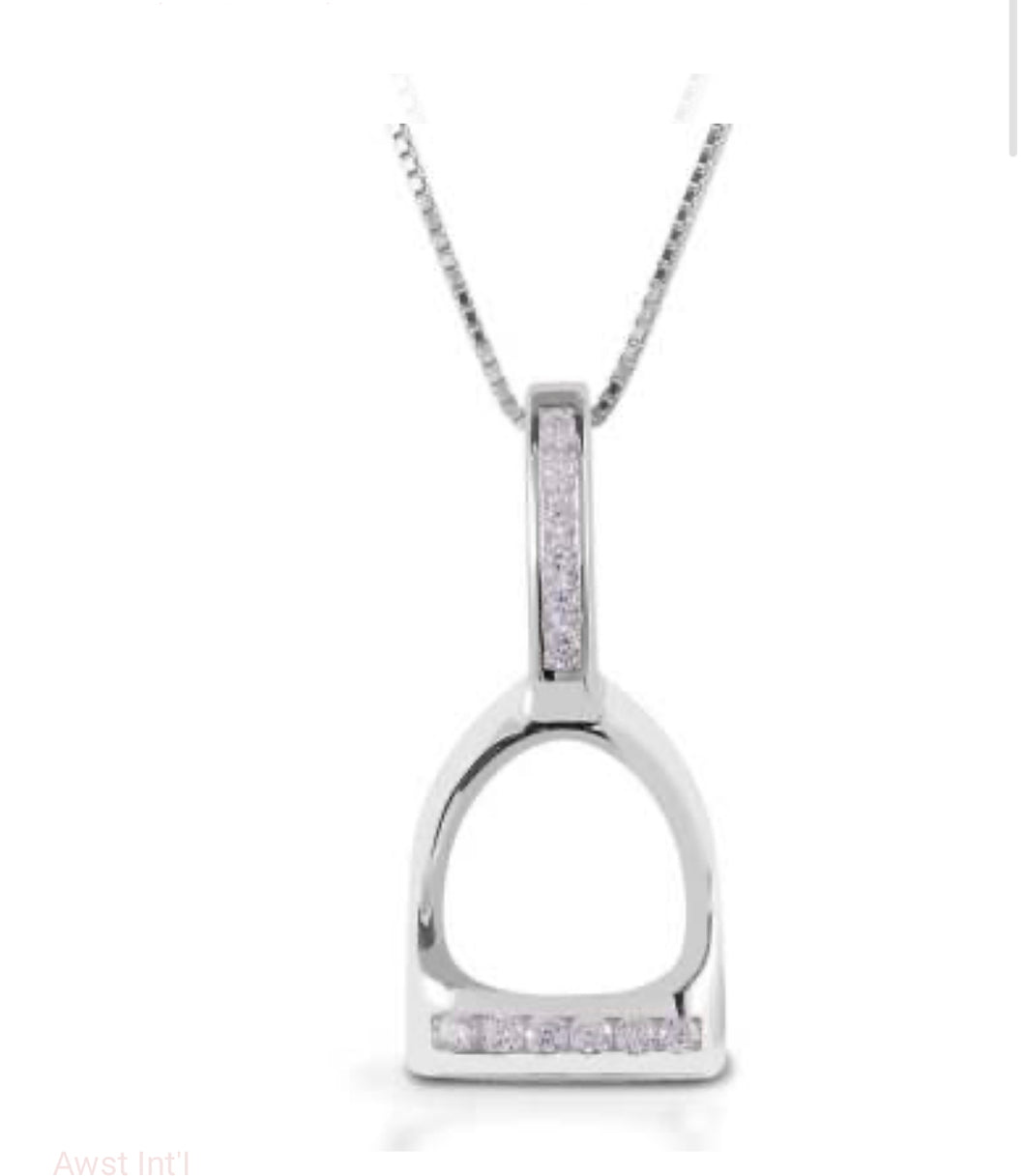 AWST INT'L STERLING SILVER & CZ STIRRUP NECKLACE