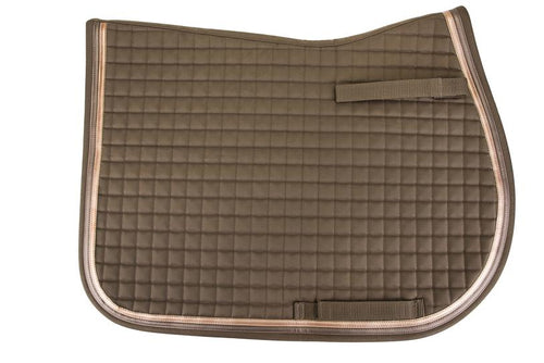 EQUINE COUTURE MATTE ALL PURPOSE SADDLE PAD BROWN GOLD TRIM NEW